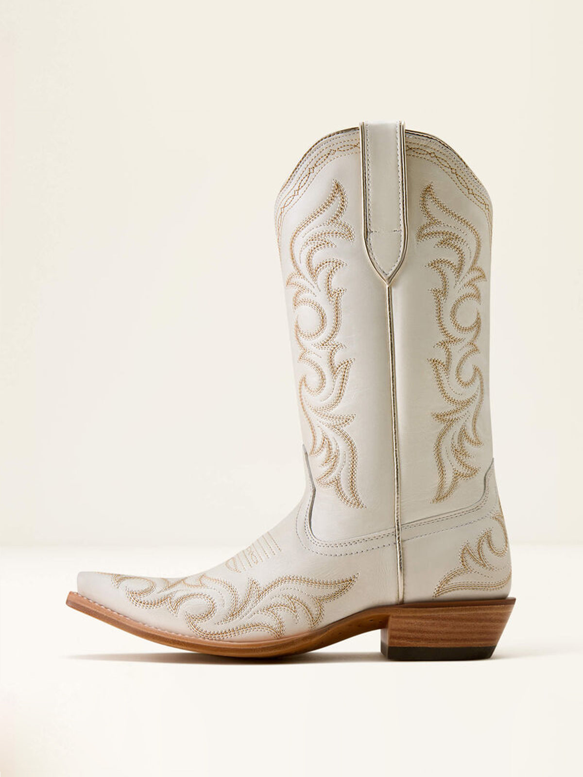 Ivory Embroidery Snip-Toe Mid Calf Western Boots For Women