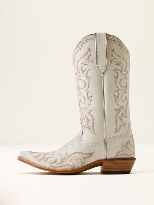Ivory Embroidery Snip-Toe Mid Calf Western Boots For Women