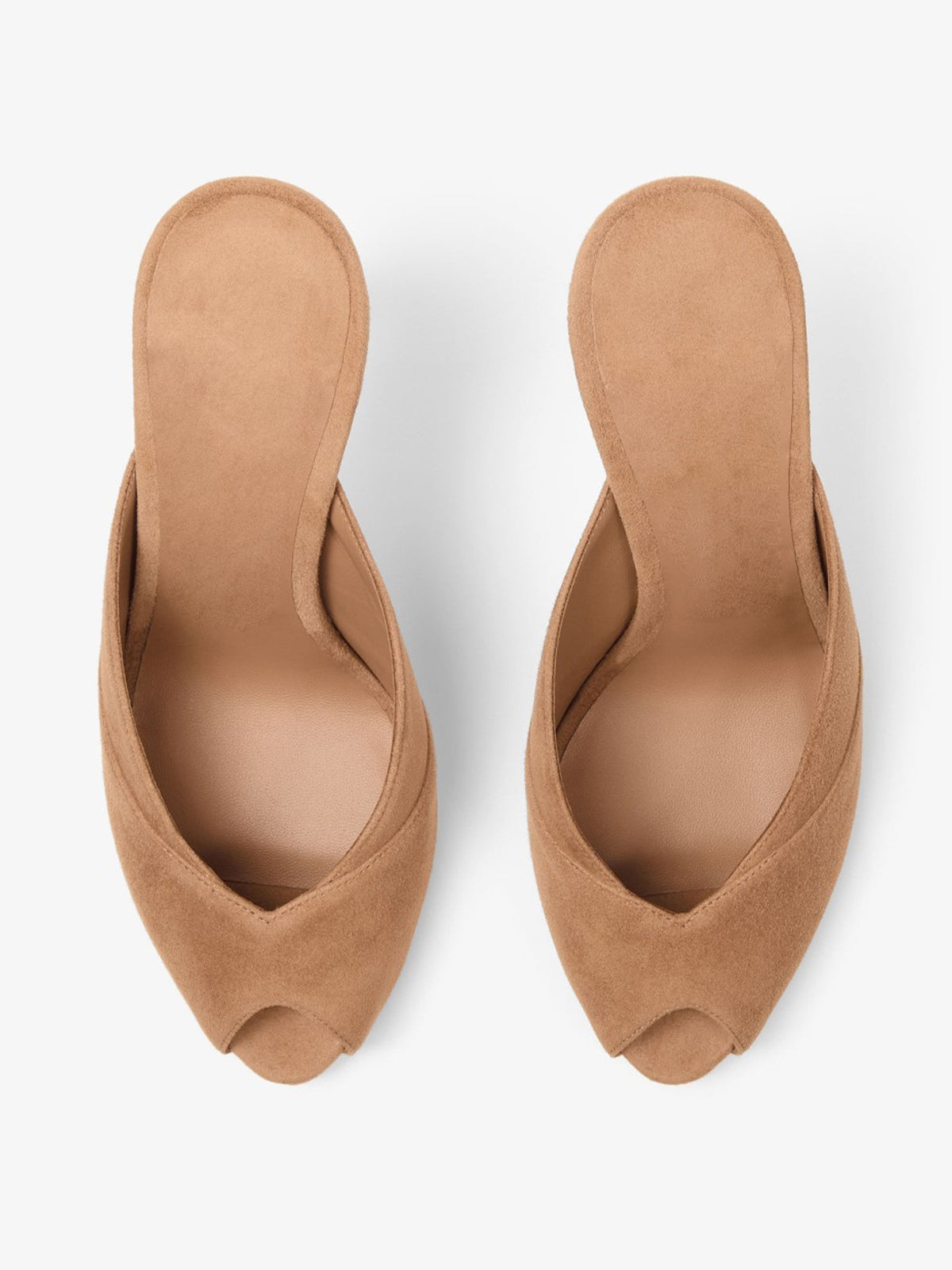 Sand Faux Suede Peep Round-Toe Slip-On Mules High Heels