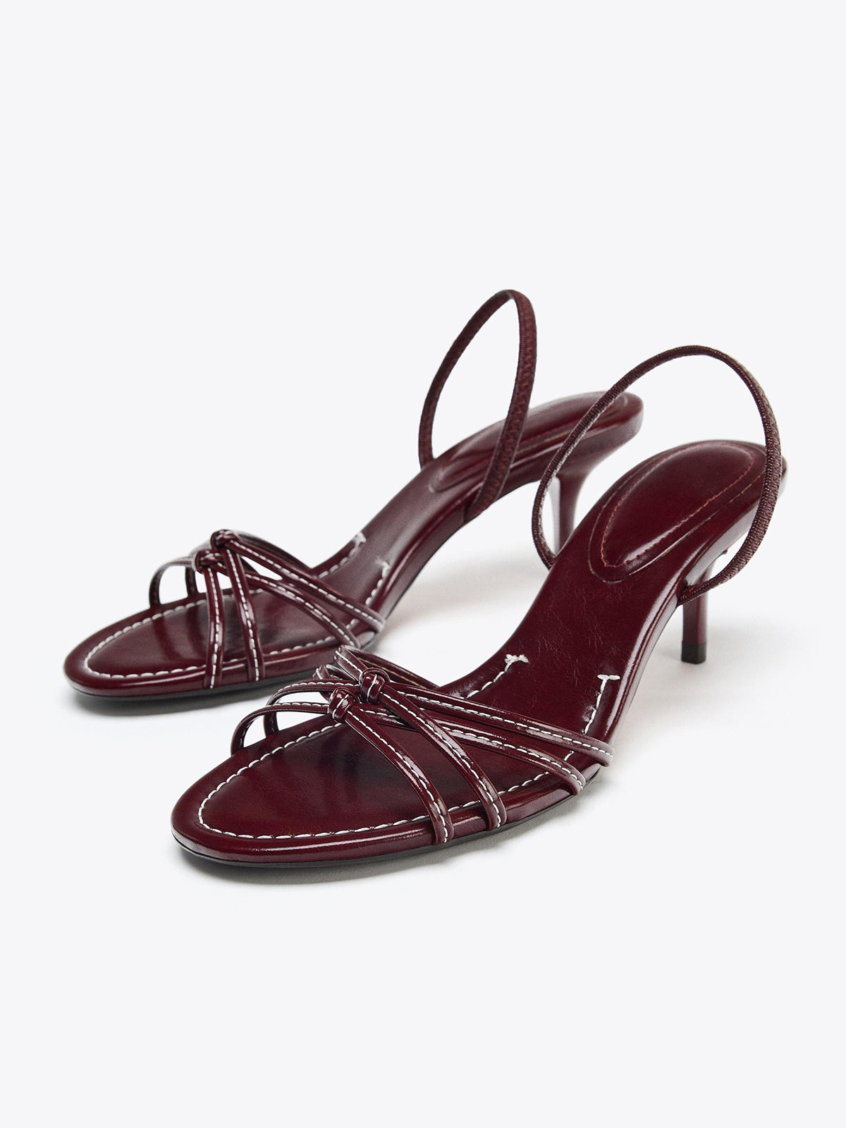 Burgundy Round-Toe Front Crossed Straps Slingback Kitten Heels