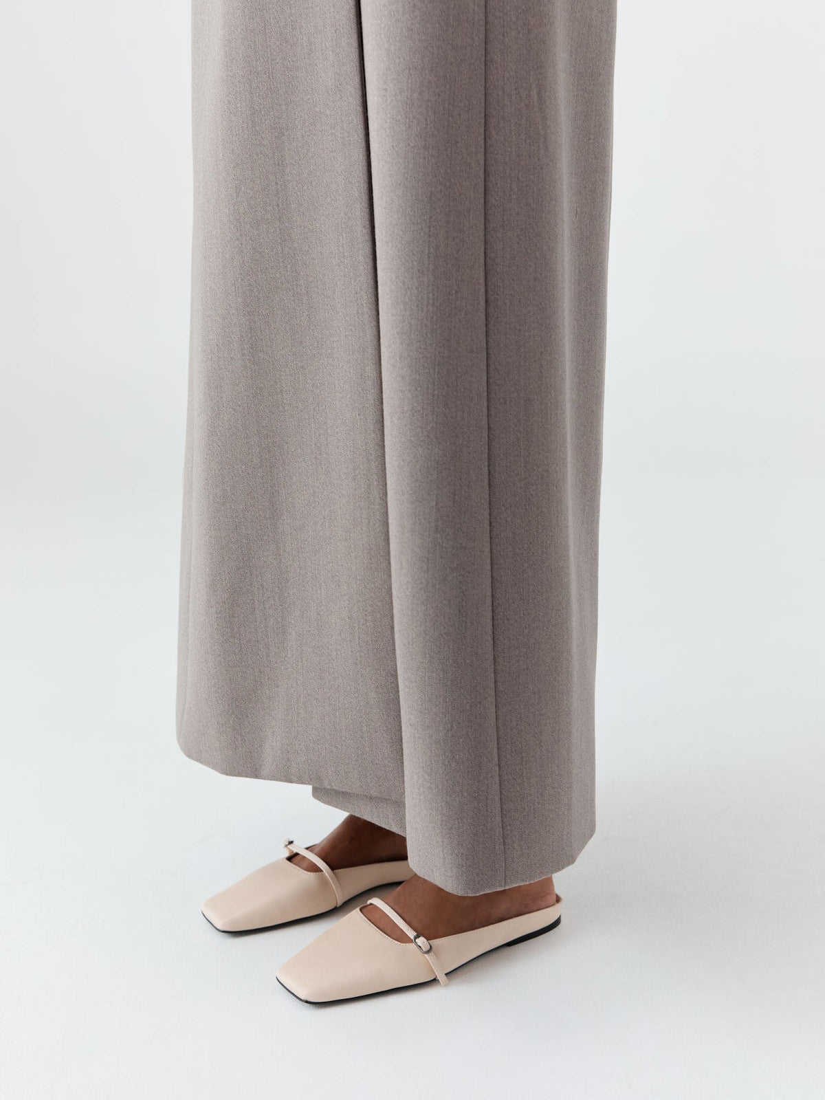 Light Beige Square-Toe Front Strap Slip-On Flats