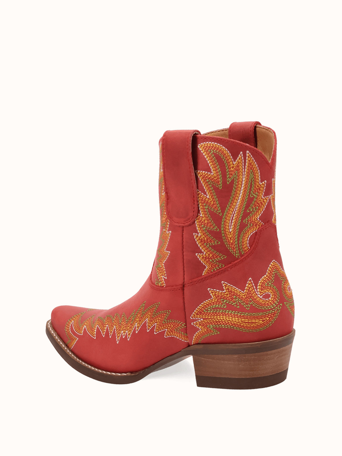 Red Snip-Toe Chic Flame Embroidery Sleek Ankle Cowgirl Boots