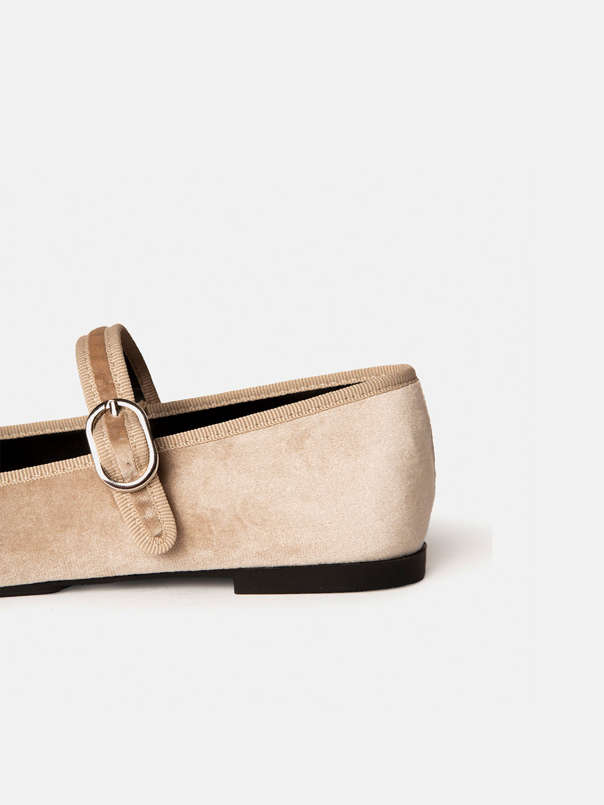 Ivory Velvet Square-Toe Classic Bridge Strap Ballet Flats