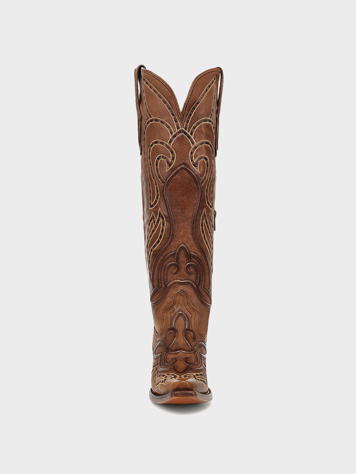 Tan Snip-Toe Embroidery And Running Stitch Half-Zip Chic Knee High Cowgirl Boots