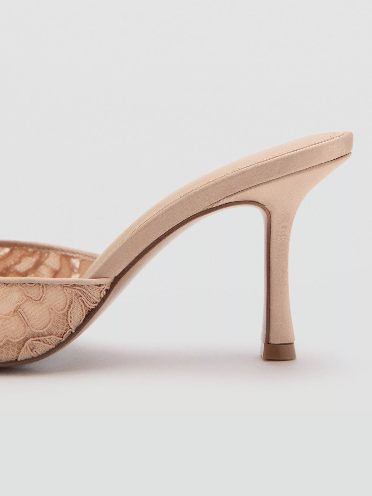 Nude Lace Mesh And Vegan Leather Pointed-Toe Backless Slip-On High Heels
