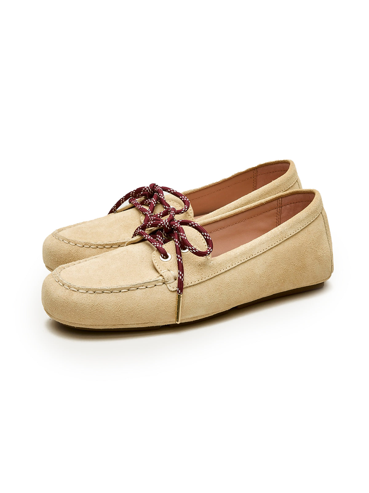 Yellow Cow Suede Round-Toe Lace-Up Boat Shoes Chic Flats
