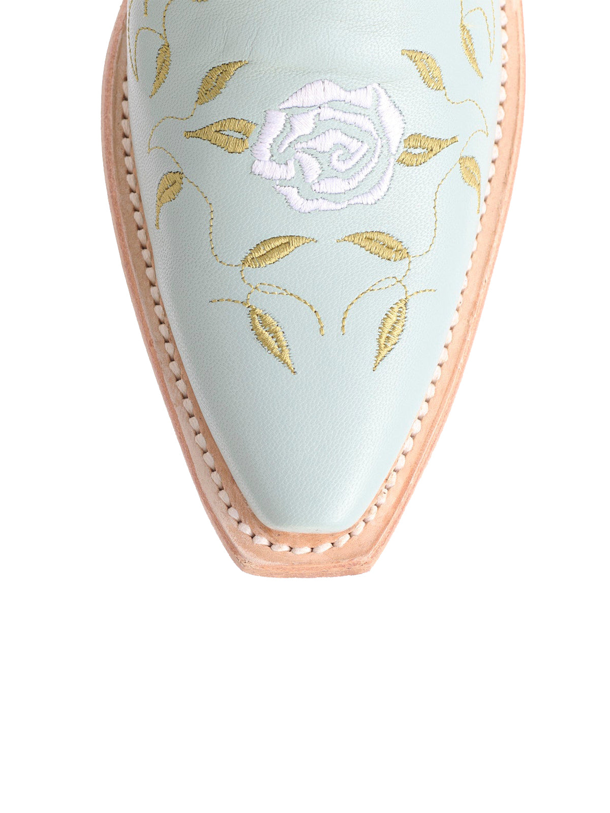 Powder Blue Snip-Toe Rose Embroidery Wide Calf Knee High Cowgirl Boots