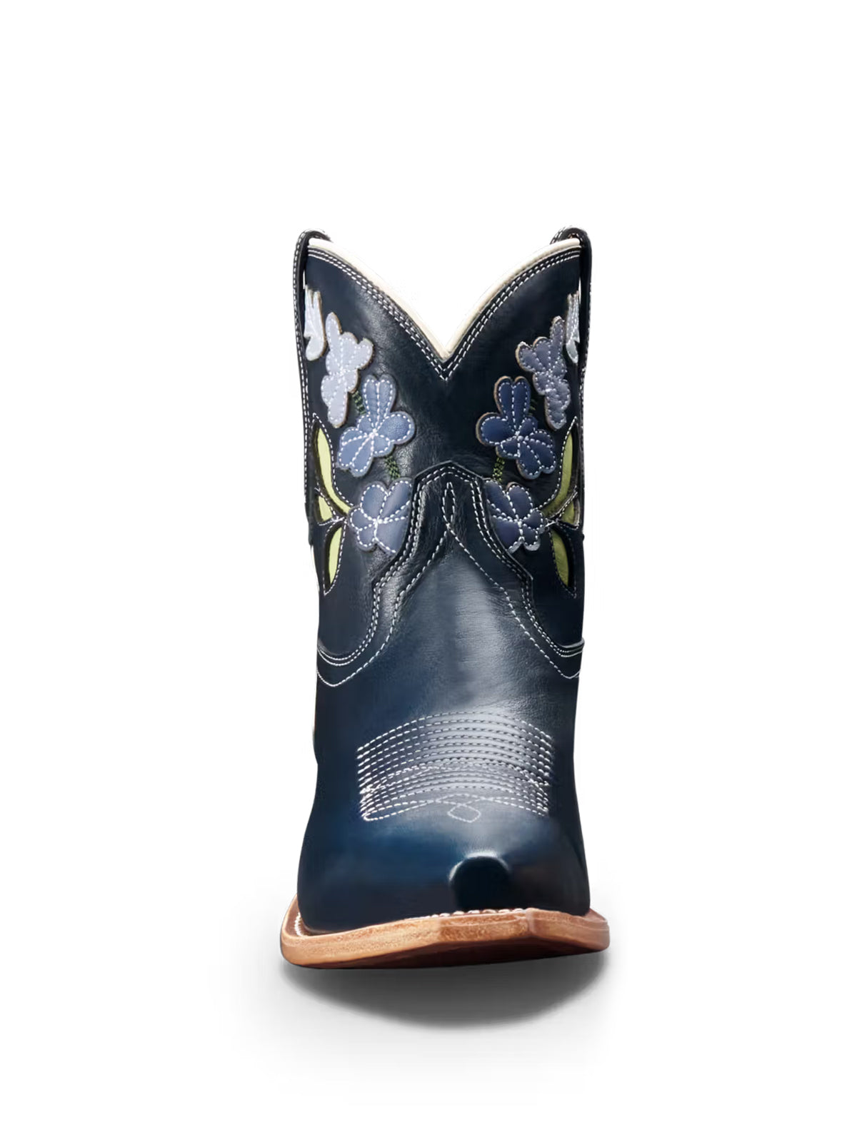 Purplish Blue Snip-Toe Flower Applique Ankle Cowgirl Boots