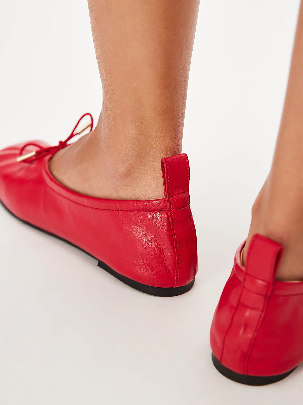 Red Square-Toe Slip-On Classic Flats With Bow
