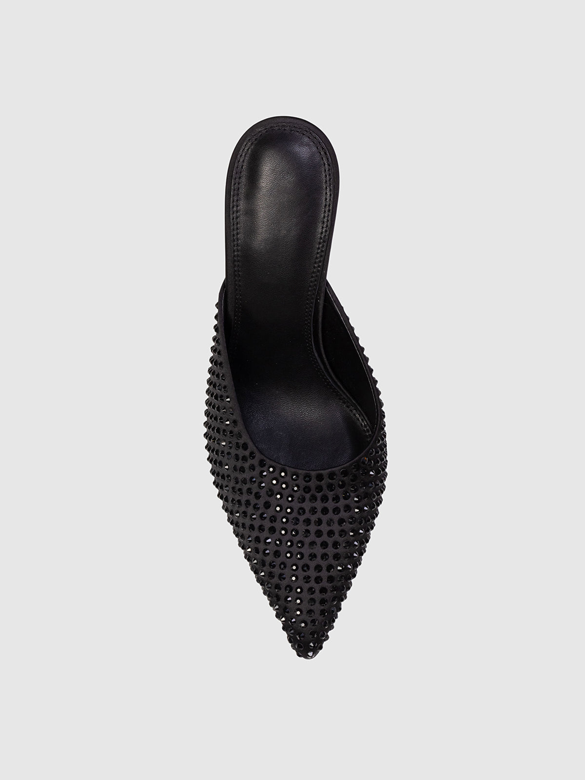 Black Satin Pointed-Toe High Heels With Crystal Embellished Detail