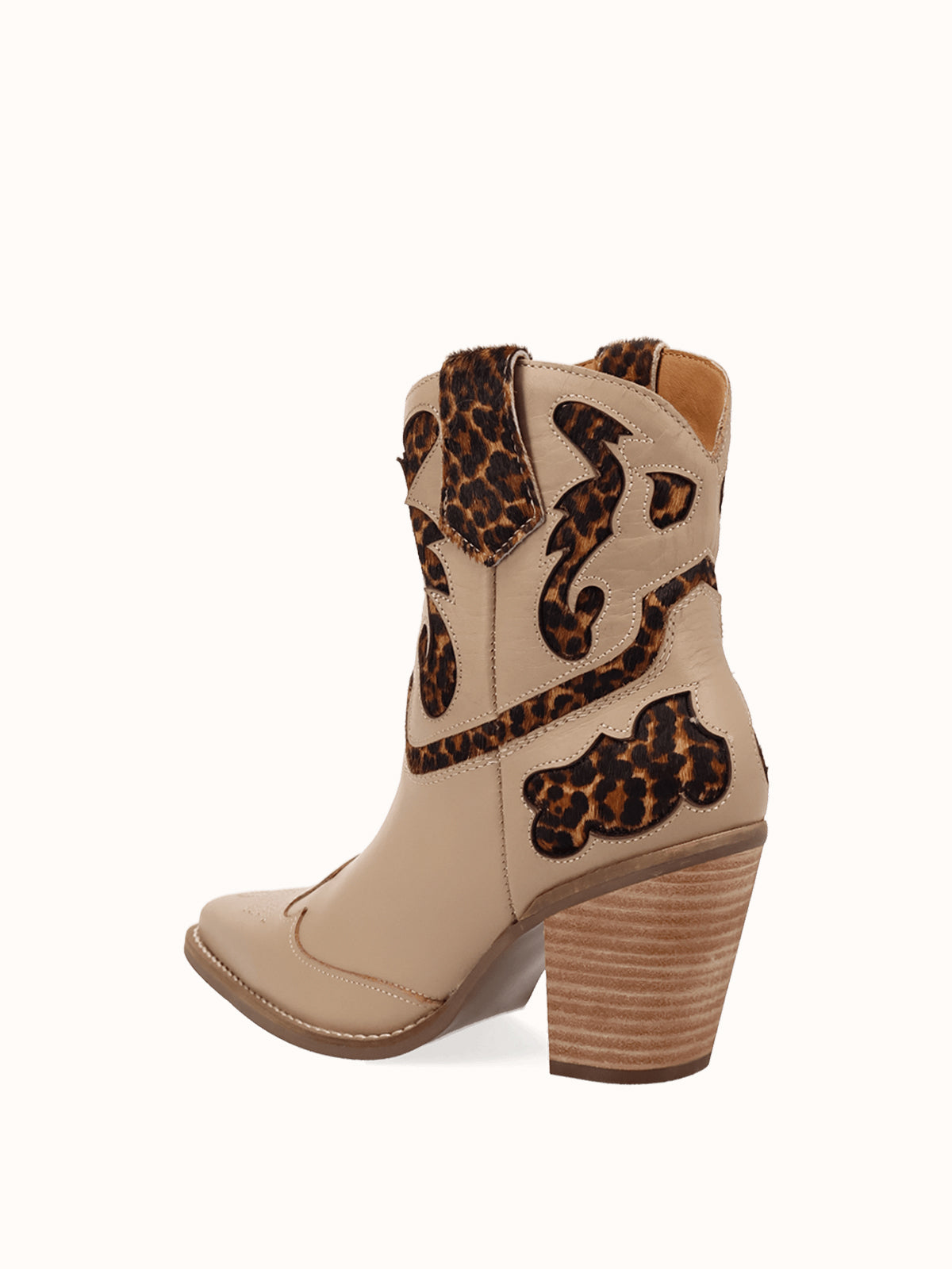 Beige And Leopard Pattern Snip-Toe Sleek Ankle Cowgirl Boots