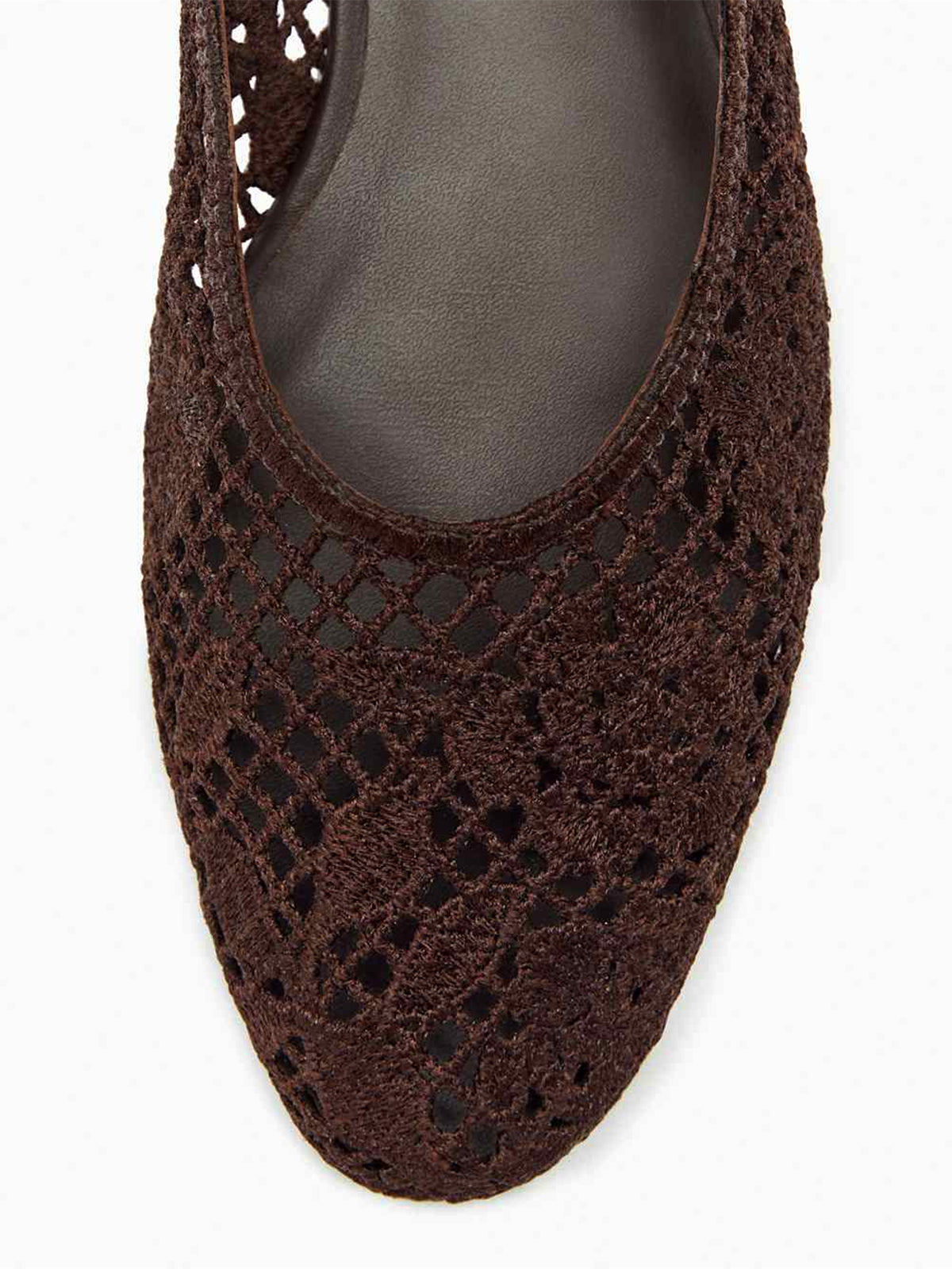 Chocolate Woven Round-Toe Floral Embroidery Slip-On Flats