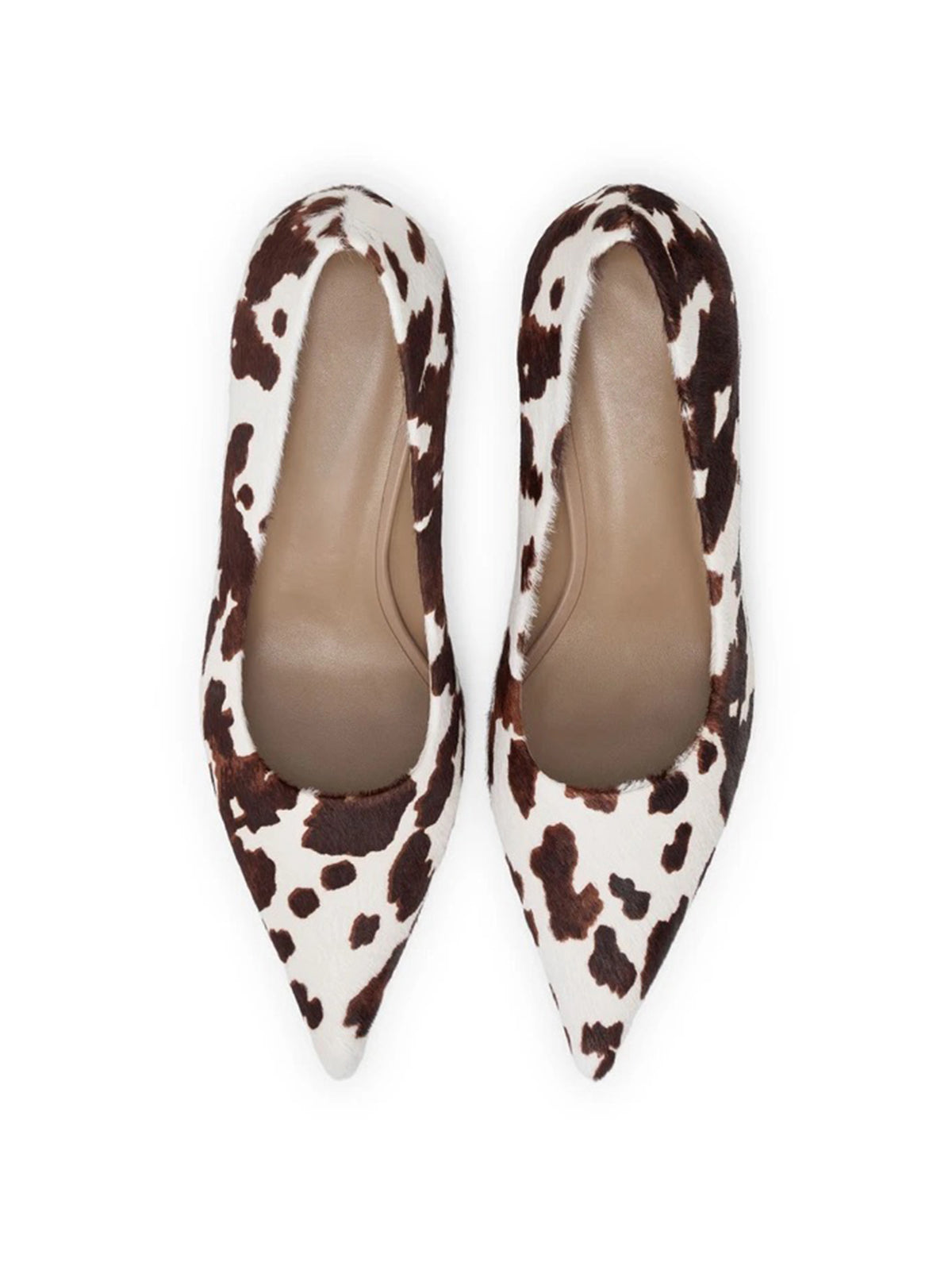 Cow Print Pony Hair Vegan Leather Pointed-Toe Slip-On Chic Kitten Heels