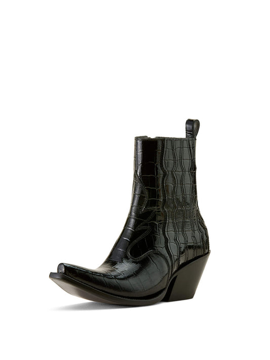 Dark Red Stone-Print Snip-Toe Full-Zip Ankle Cowgirl Boots