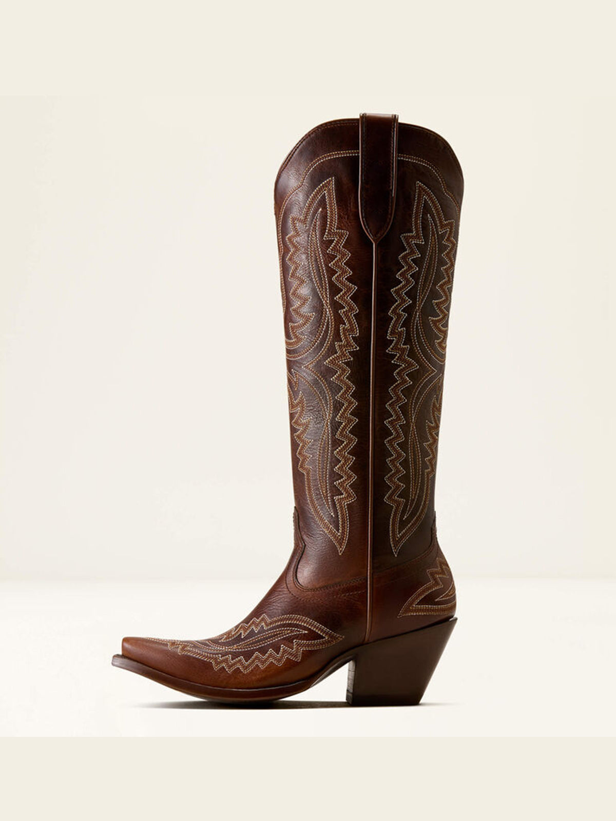 Western Embroidery Tall Snip-Toe Half-Zip Knee High Cowgirl Boots - Dark Brown