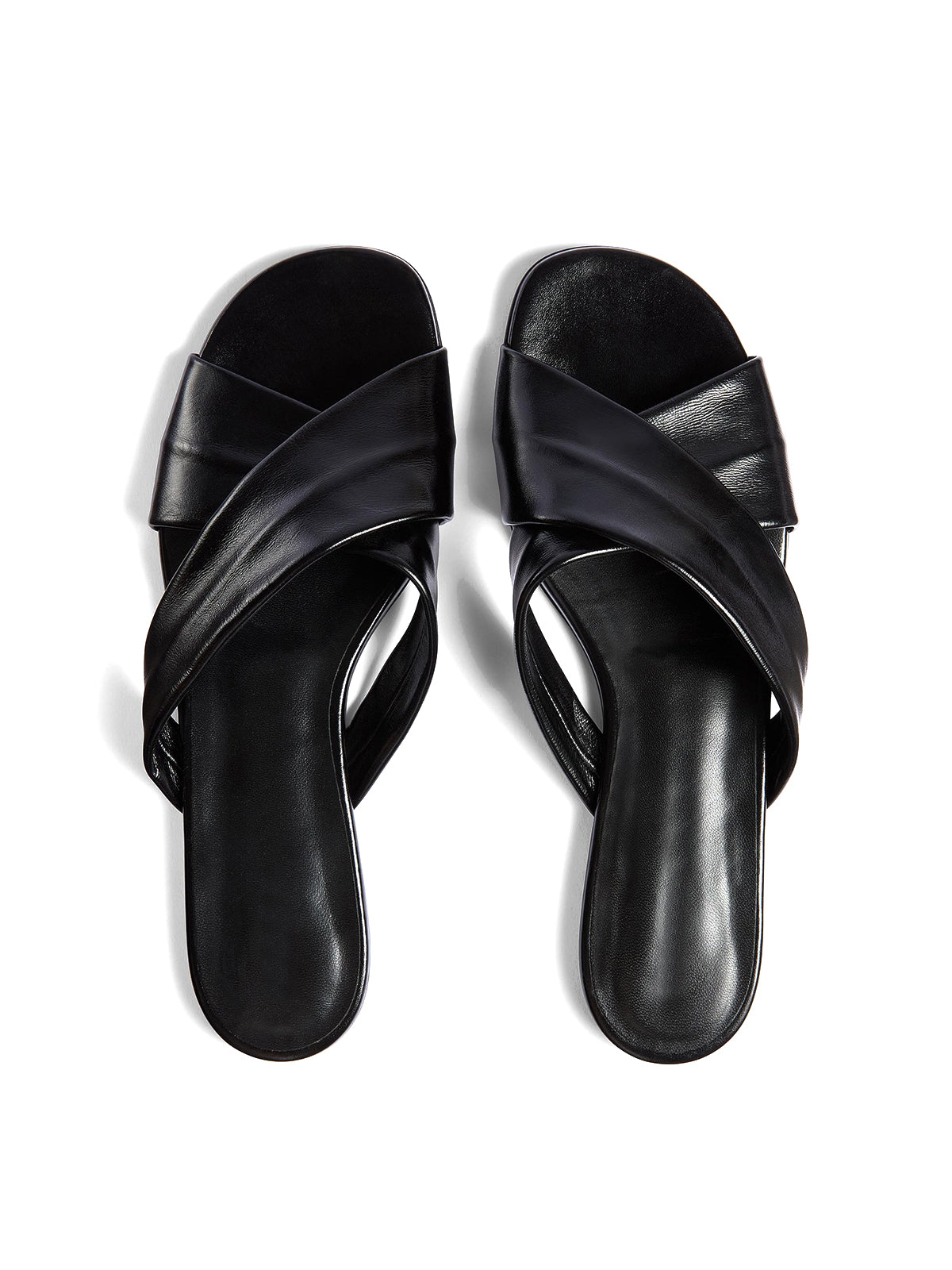 Black Square-Toe Cris-Crossed Straps Slip-On Flat Sandals