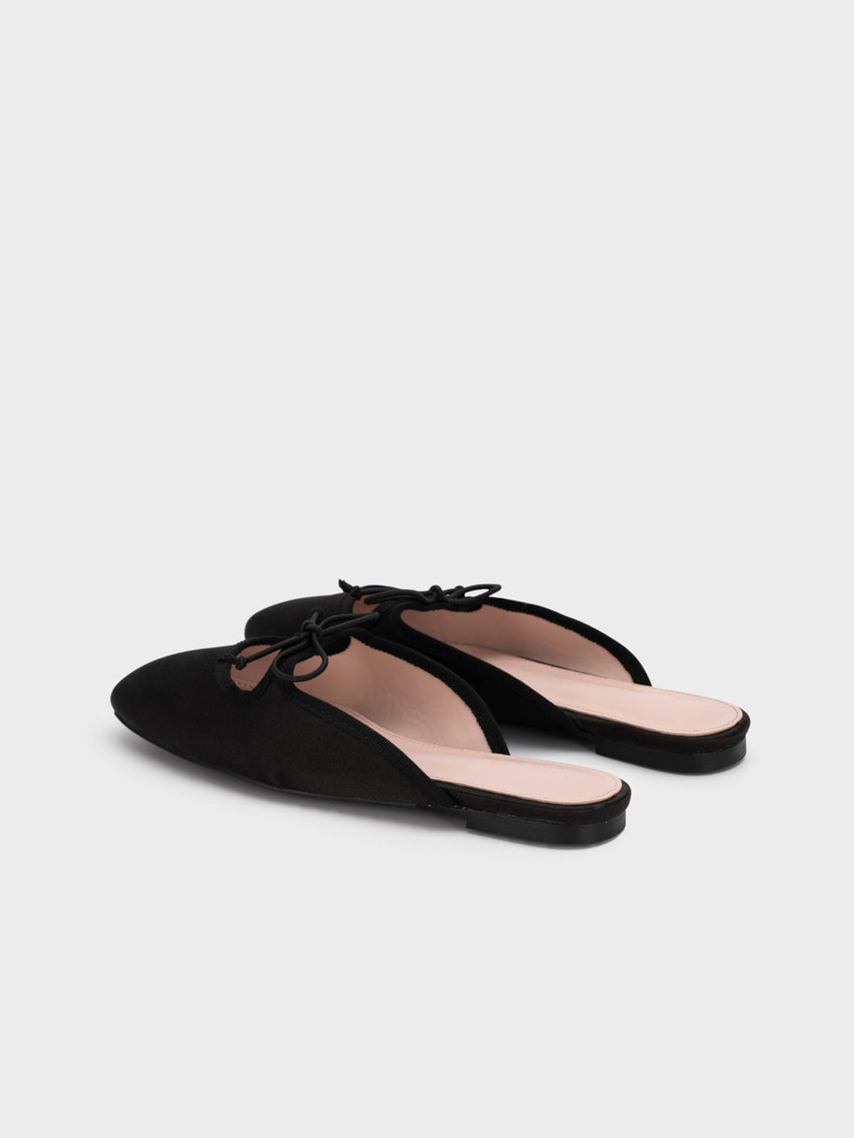 Black Faux Suede Square-Toe Slip-On Bow Mule Flats