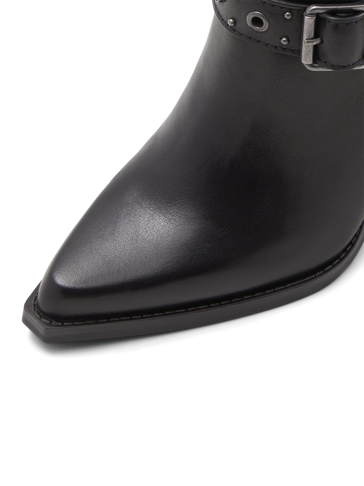 Black Pointed-Toe Double Straps Half-Zip Knee High Cowgirl Boots