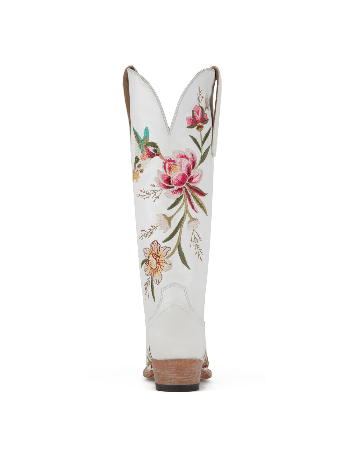 White Snip-Toe Vivid Flowers And Bird Embroidery Wide Calf Knee High Cowgirl Boots