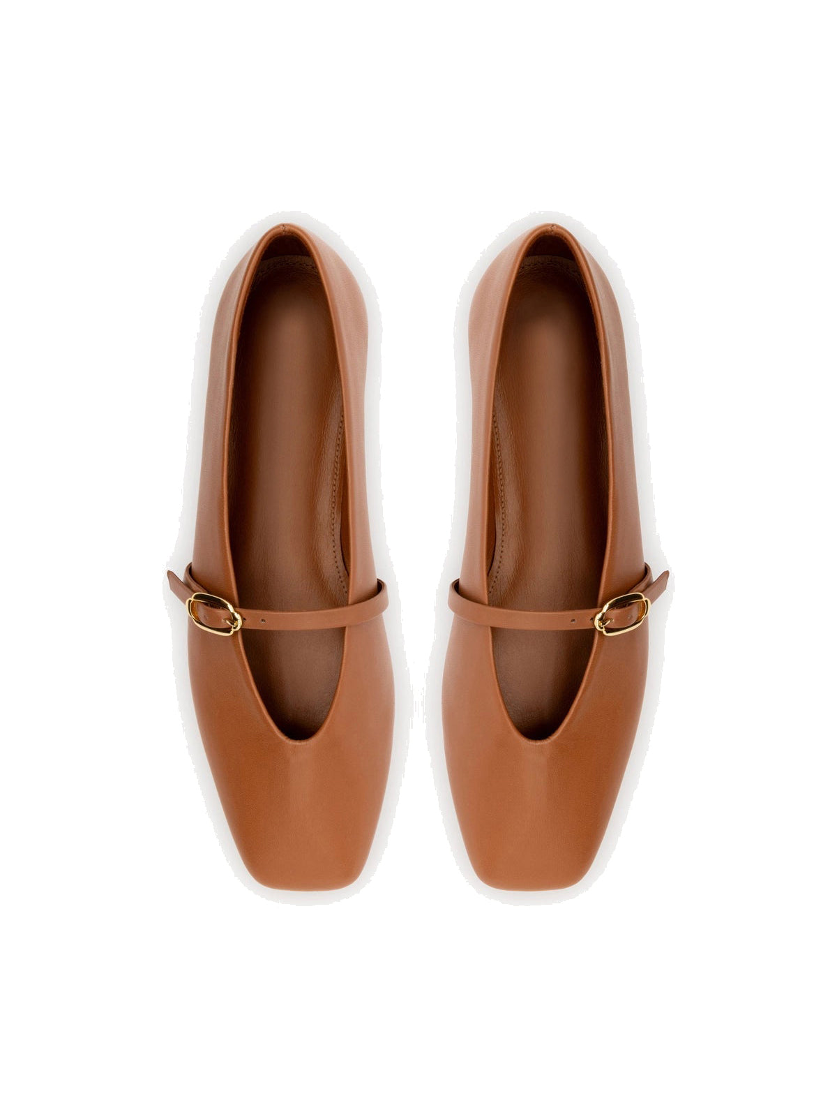 Caramel Square-Toe Buckle Mary Jane Ballet Classic Flats