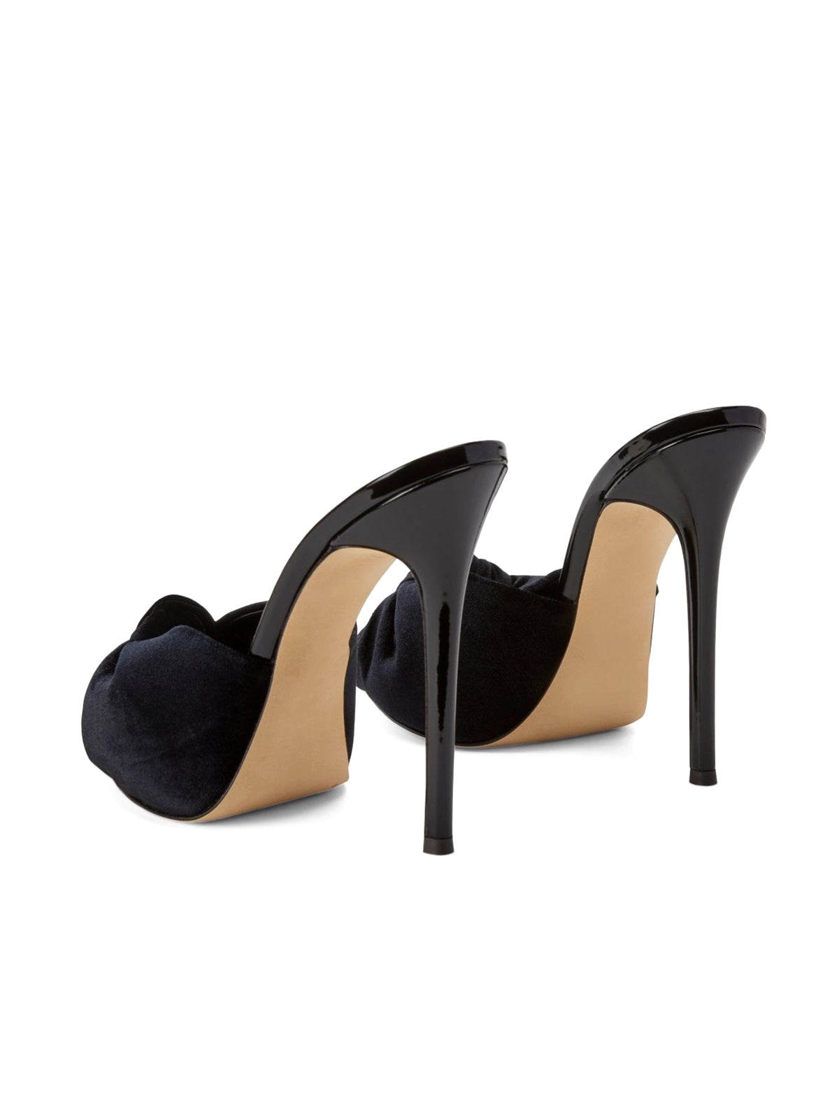 Black Velvet Peep Round-Toe Backless Slip-On High Heels