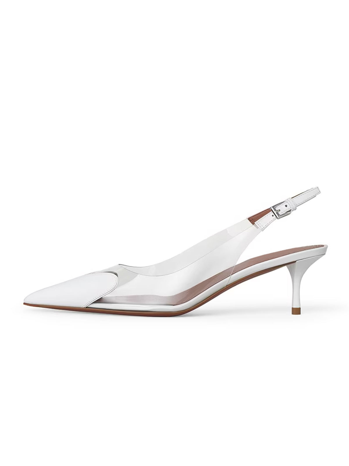 Patent White And TPU Transparent Film Pointed-Toe Slip-On Kitten Heels