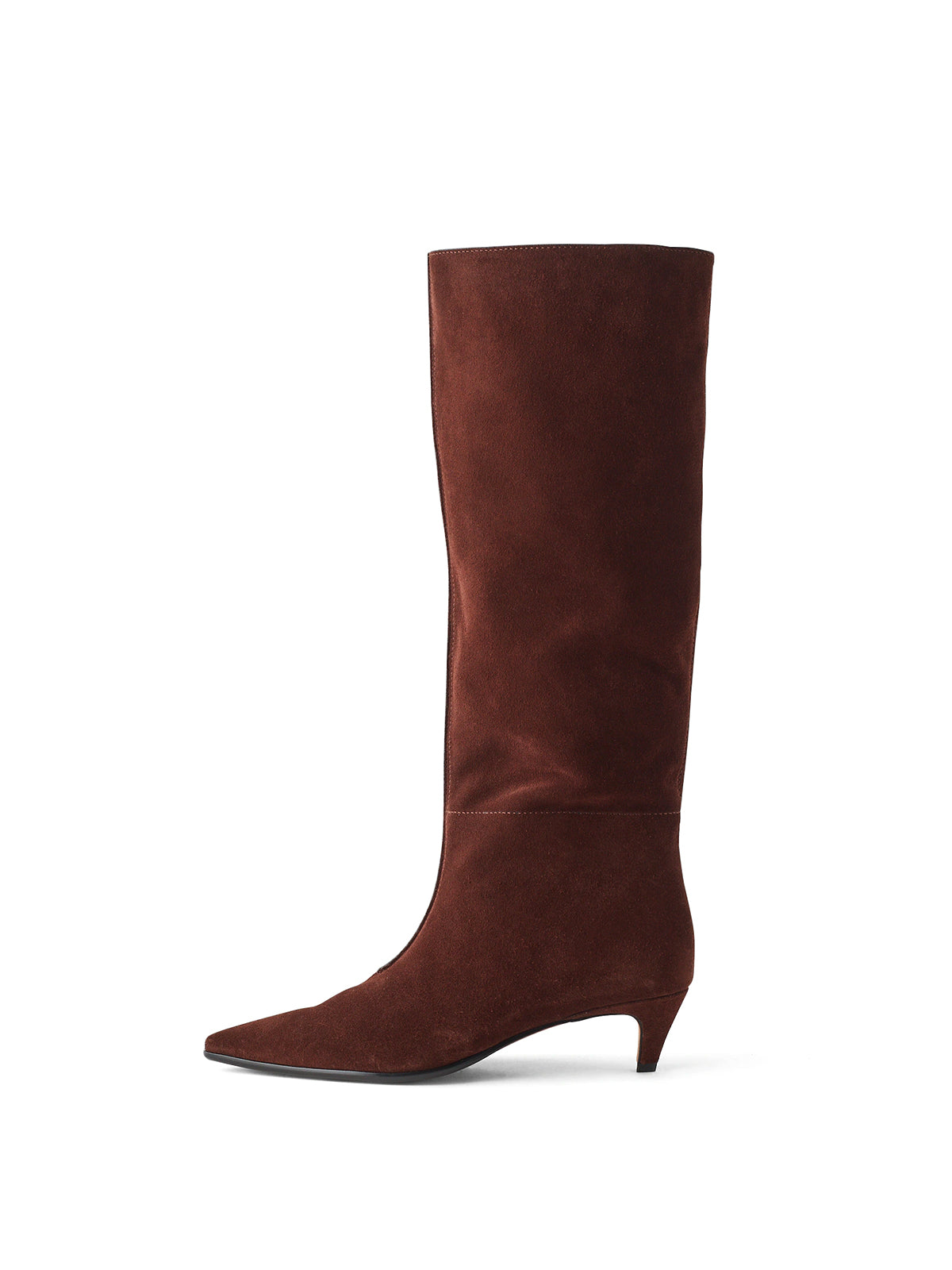 Mahogany Faux Suede Pointed-Toe Simple Knee High Boots