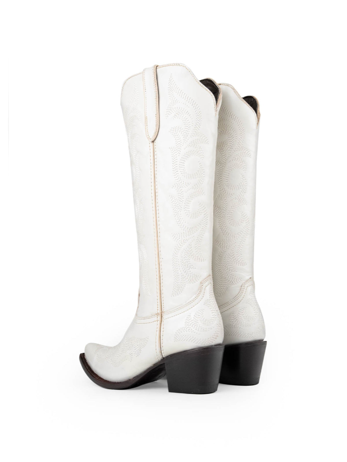 Snip-Toe Chic Embroidery Half-Zip Knee High Cowgirl Boots For Woman - White