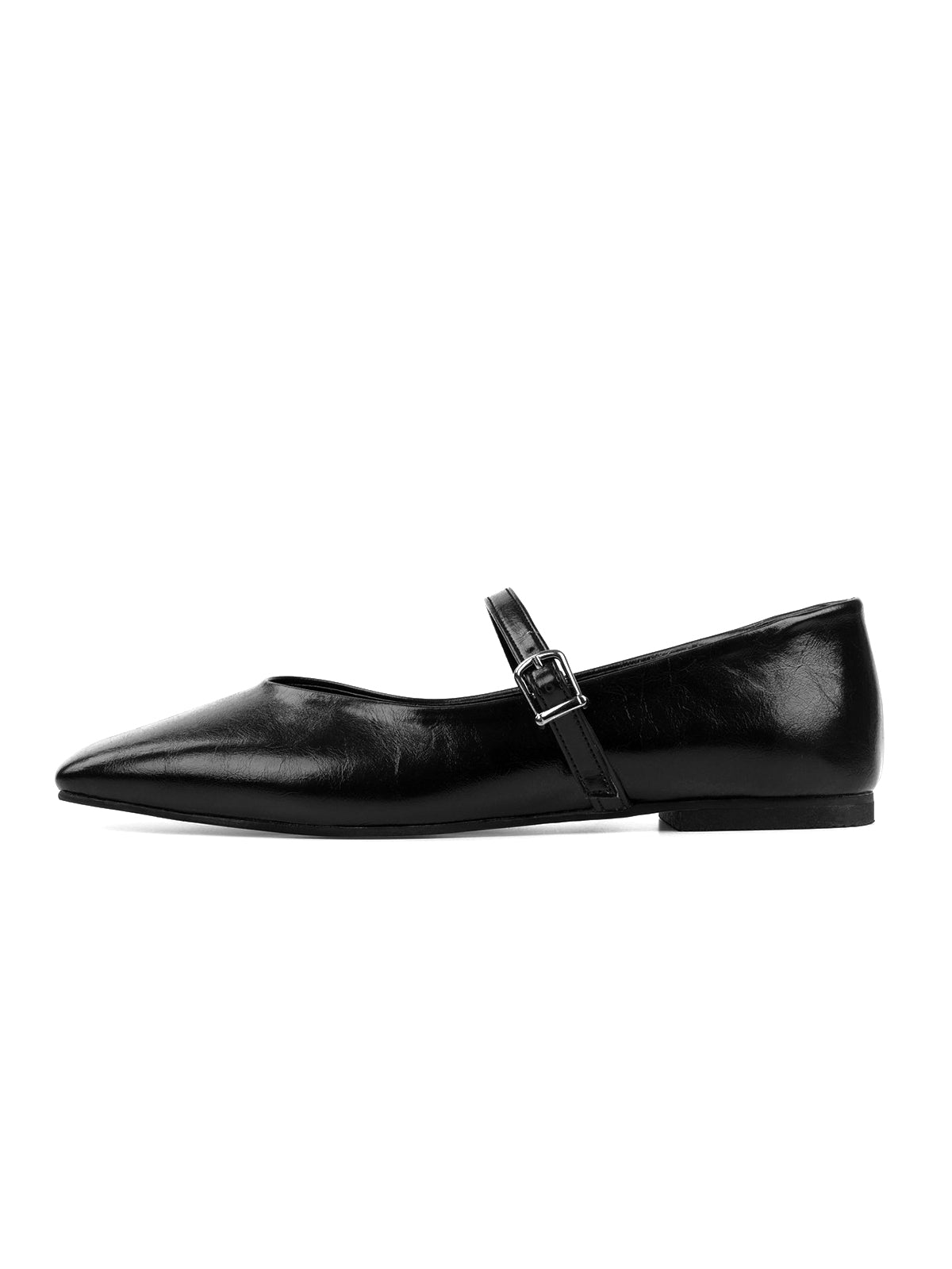 Black Square-Toe Buckle Bridge Strap Stylish Ballet Flats