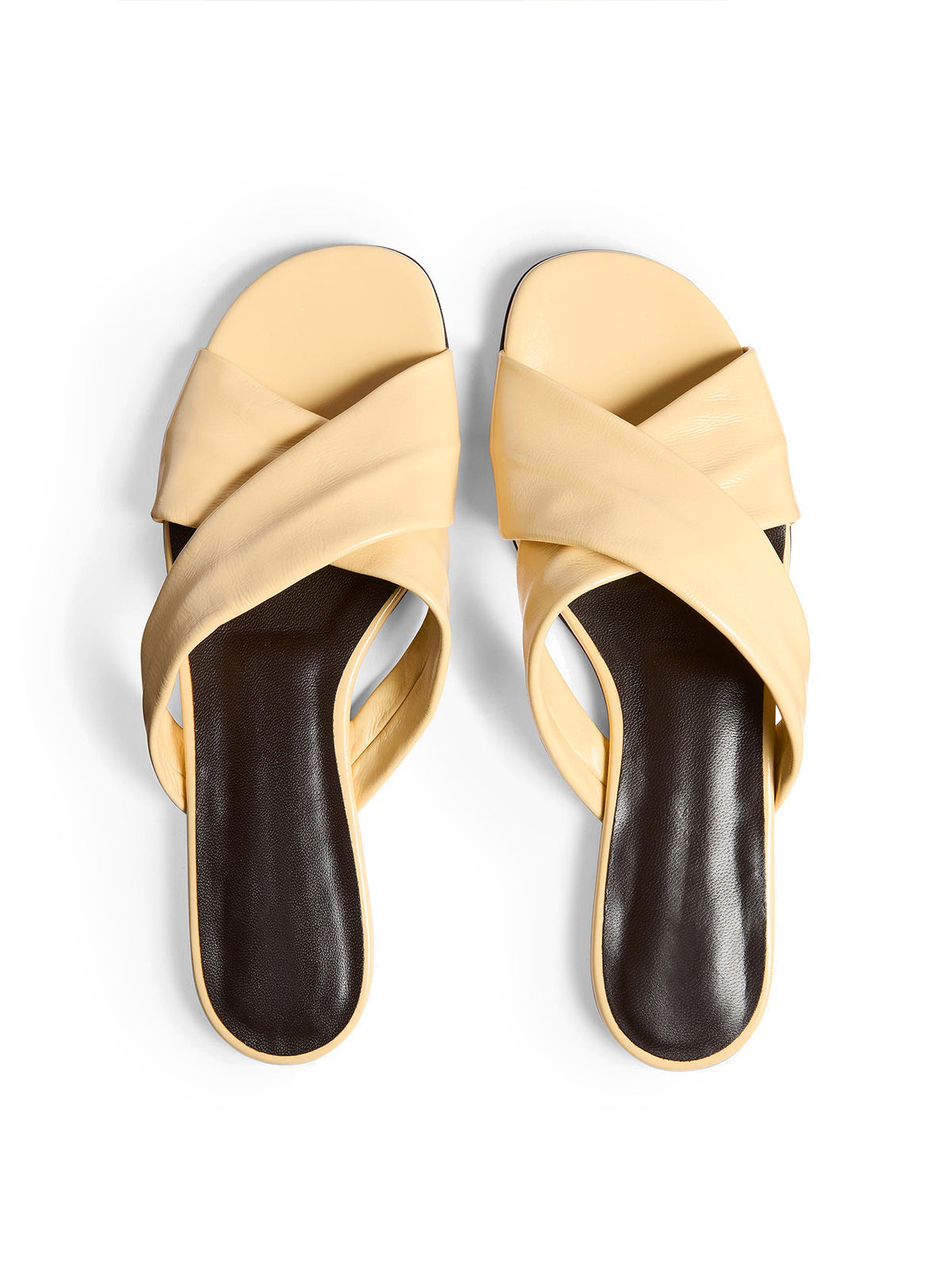 Yellow Square-Toe Cris-Crossed Straps Slip-On Flat Sandals