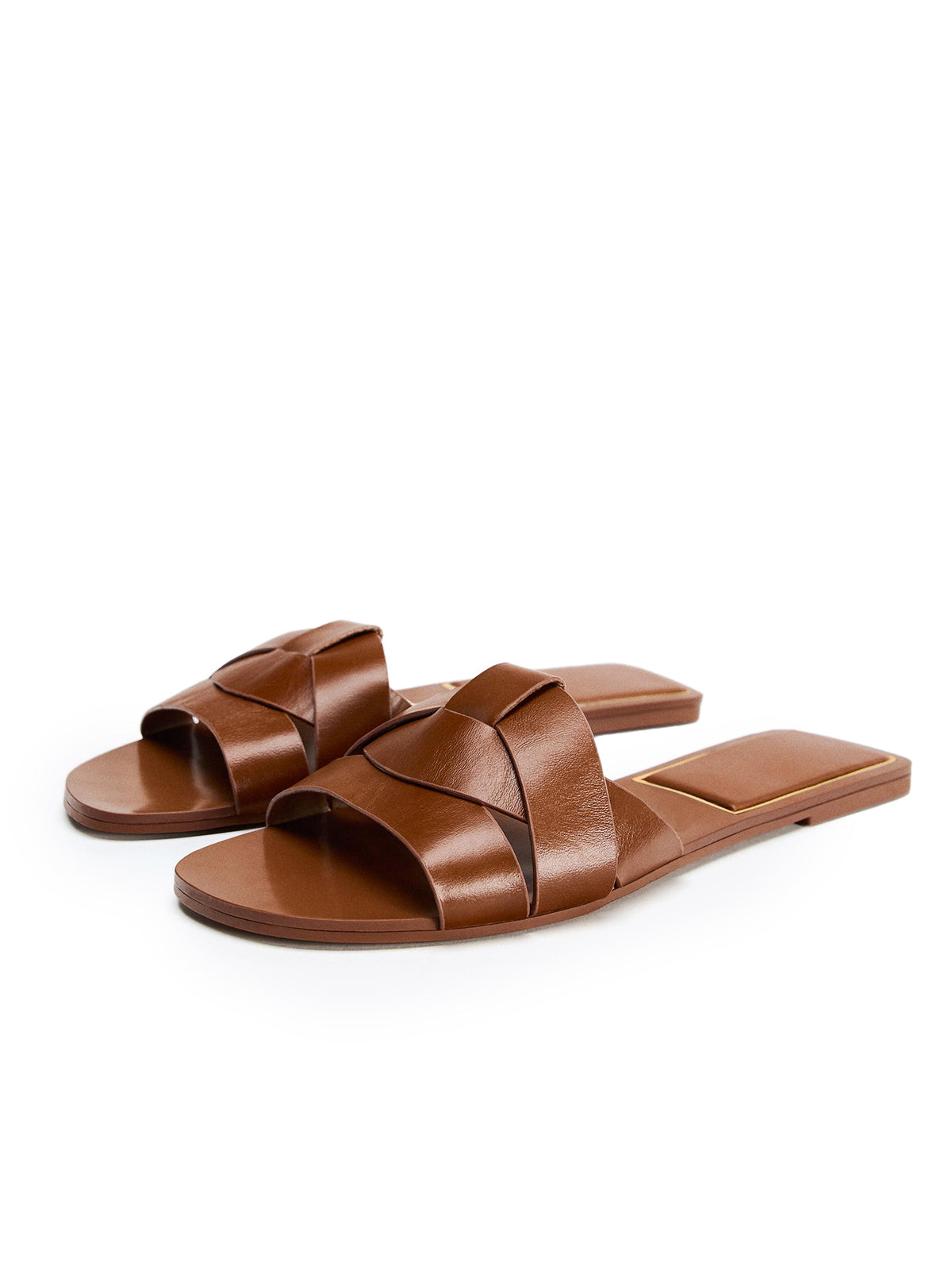 Front Crossover Strap Round-Toe Flat Sandals - Brown