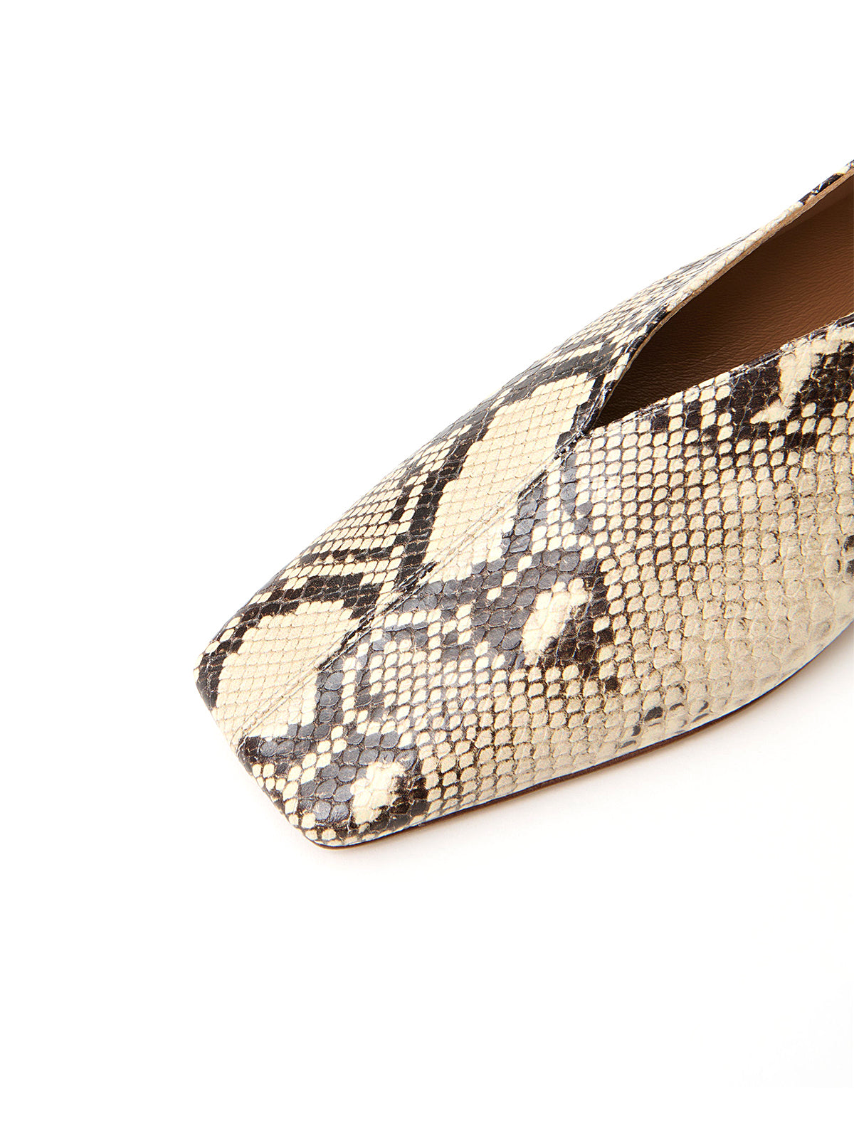 Snakeskin Print Square-Toe V-Cut Vamp Simple Flats