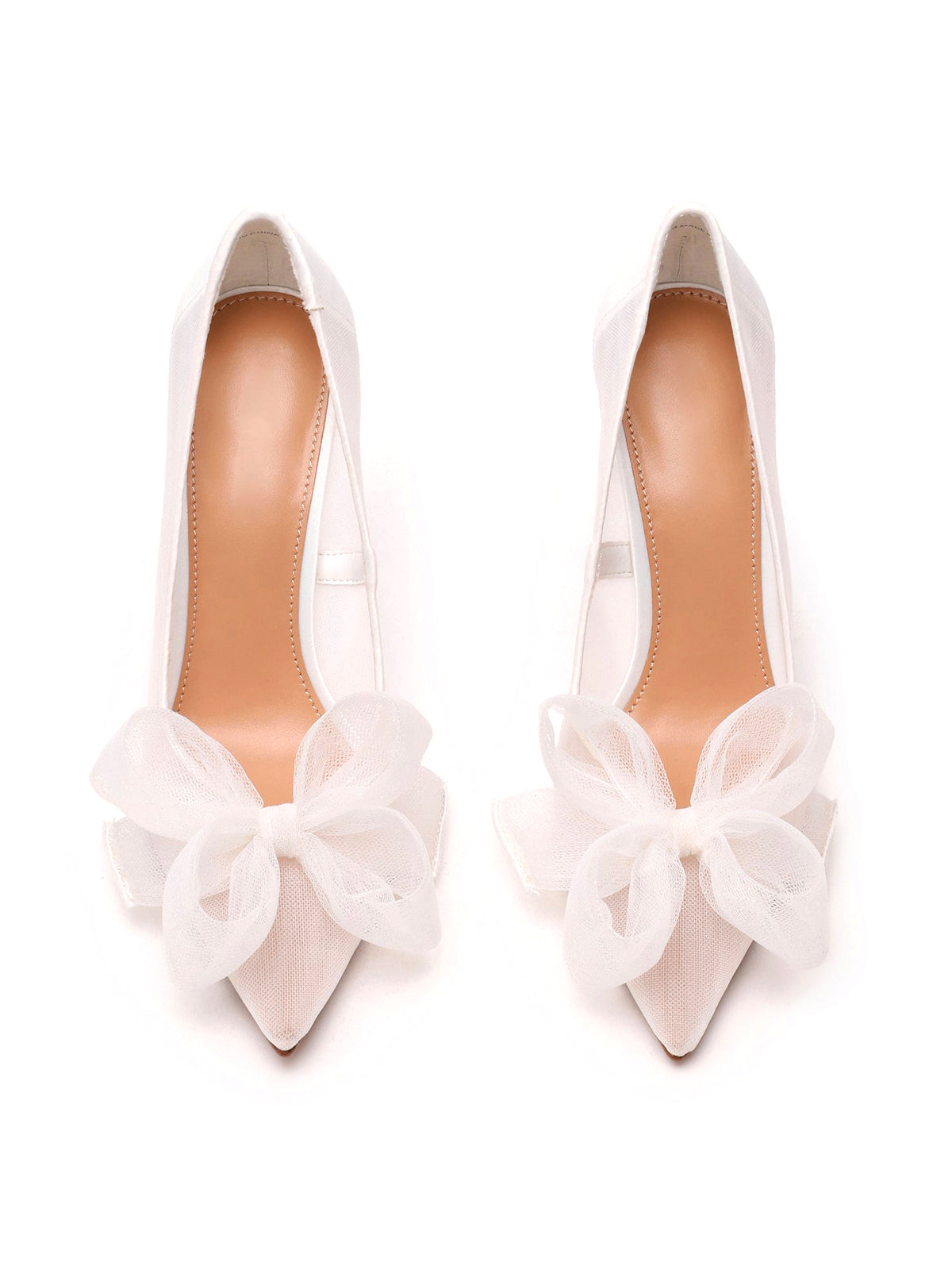 White Satin Mesh Pointed-Toe Big Front Bow Classic High Heels