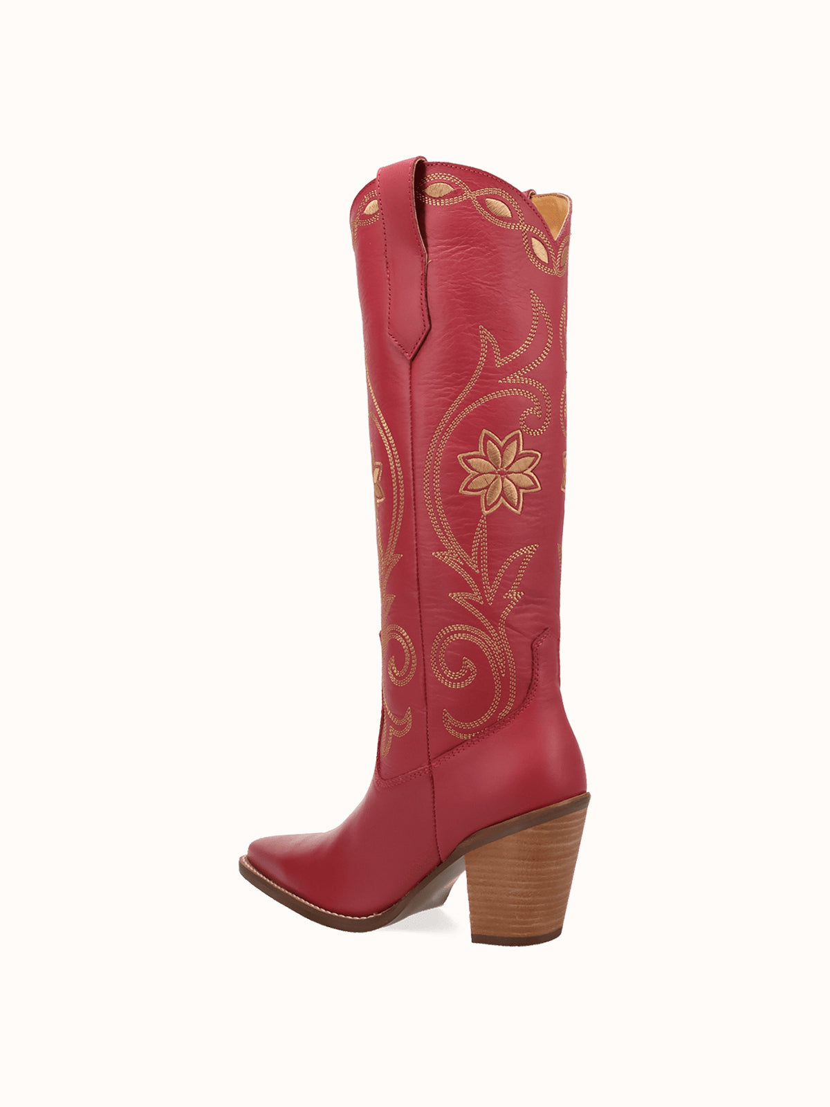 Snip-Toe Flowers And Chic Embroidery Wide Calf Knee High Cowgirl Boots - Pink