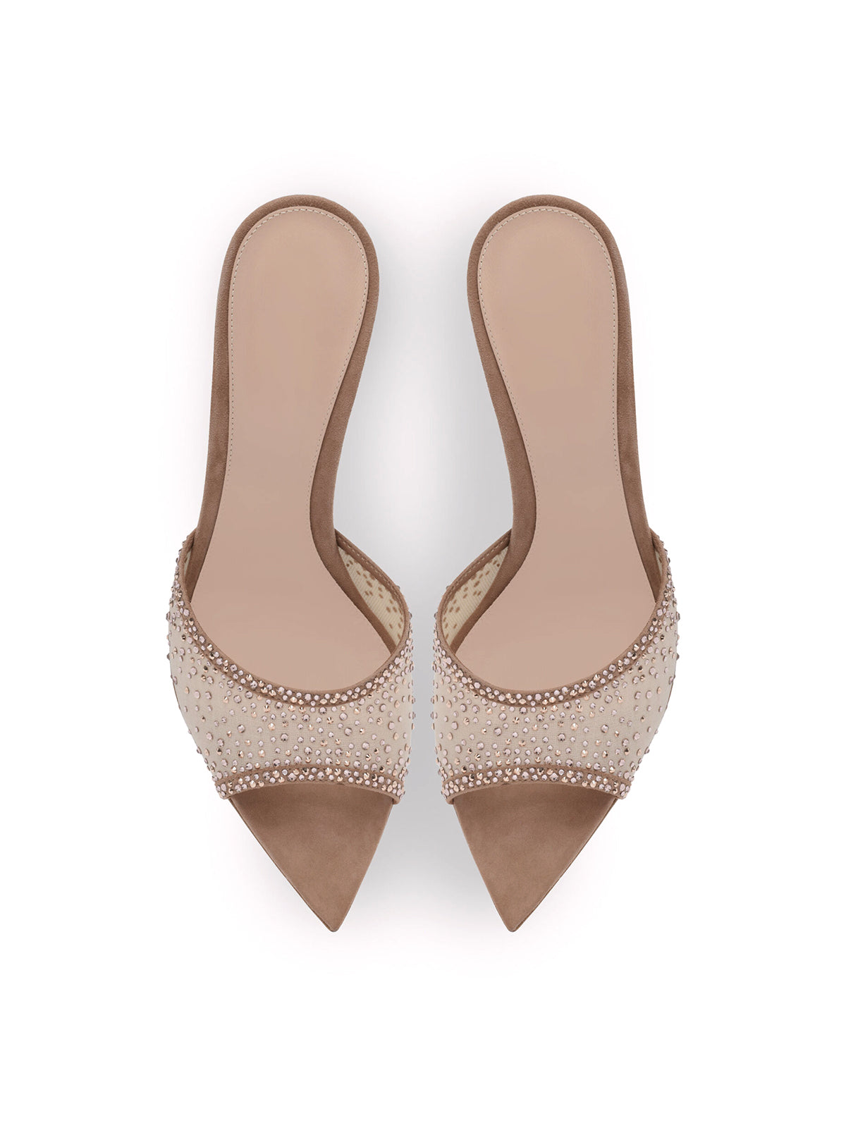 Rhinestones Mesh Open Pointed-Toe Backless Slip-On High Heels – Pink