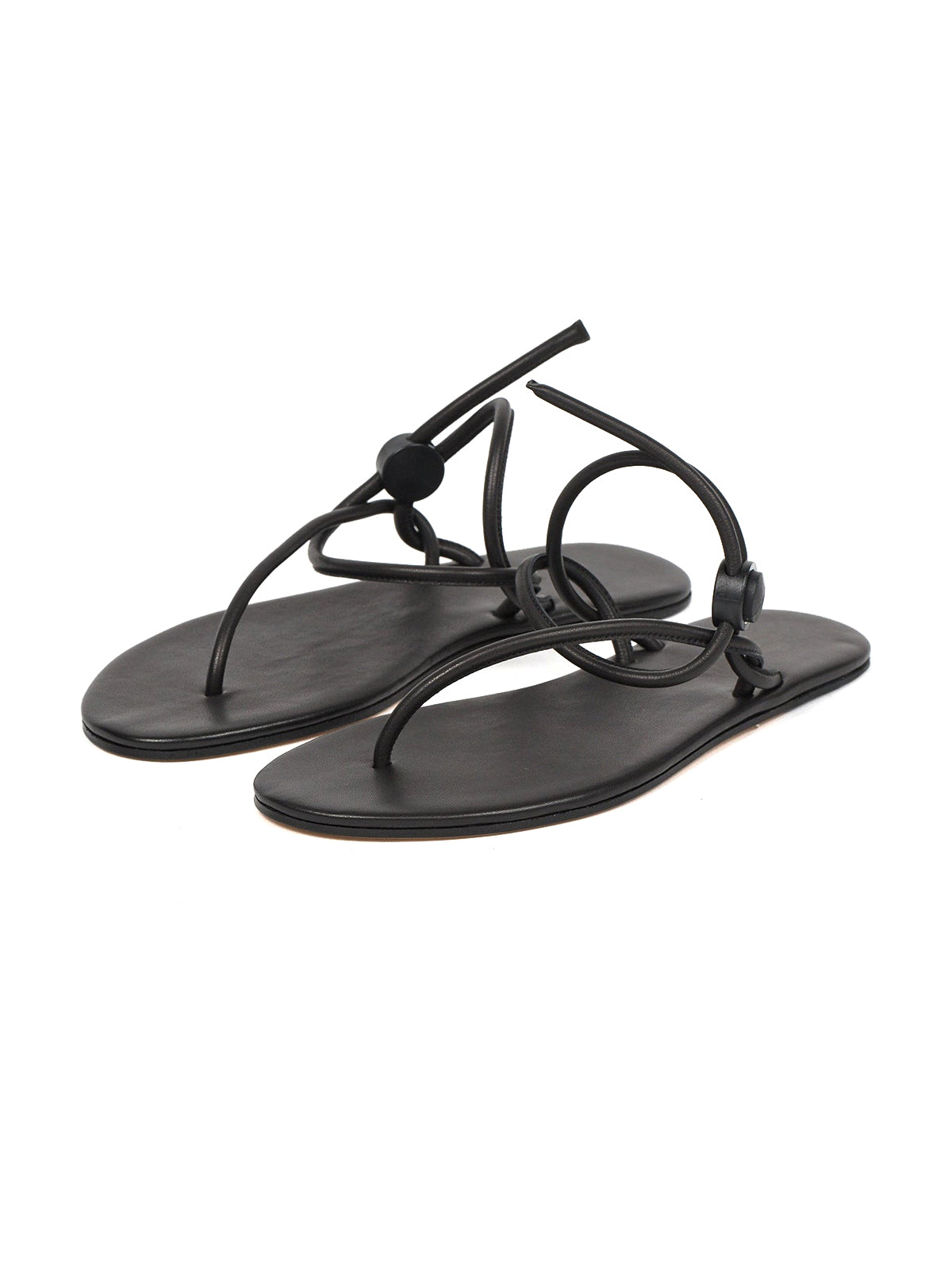 Black Round-Toe Flip-Flops String Detail Slip-On Flats