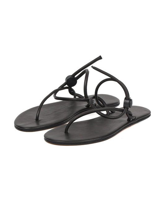 Black Round-Toe Flip-Flops String Detail Slip-On Flats
