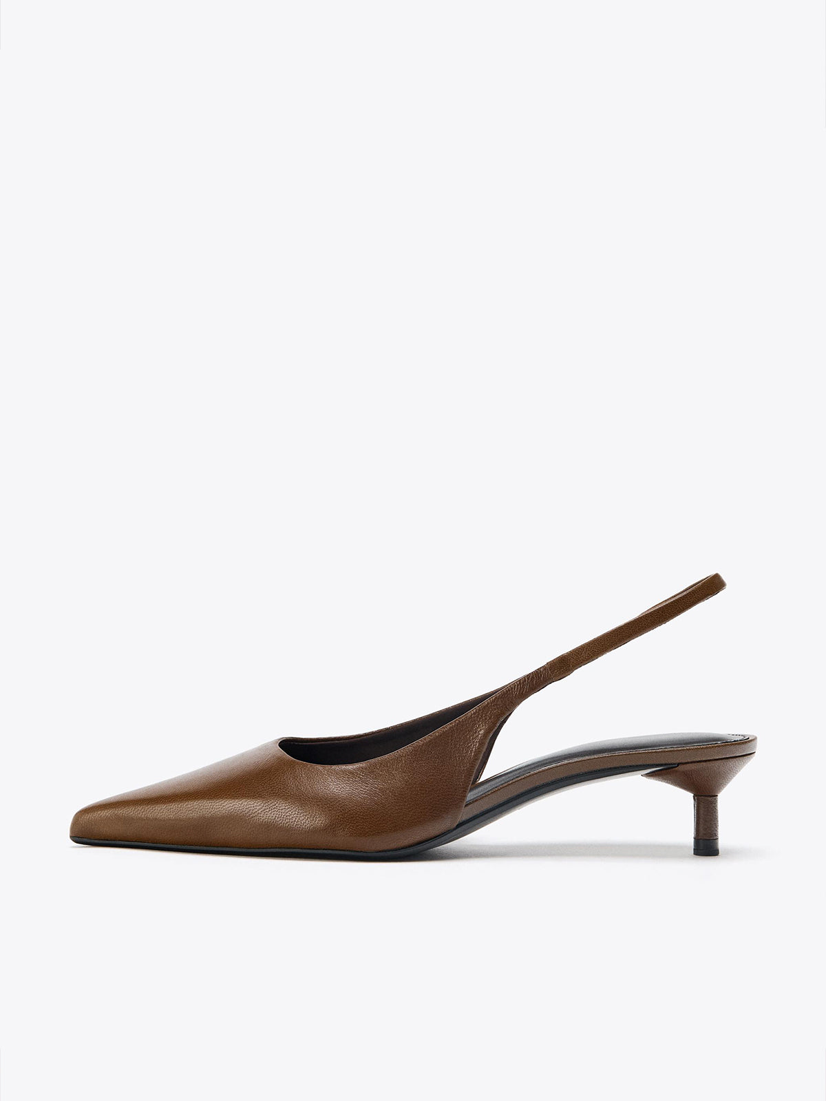 Brown Pointed-Toe Thin Slingback Kitten Heels