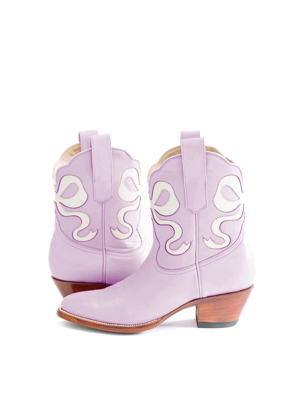 Purple Almond-Toe Ankle Western Boots With White Bowknot Inlay
