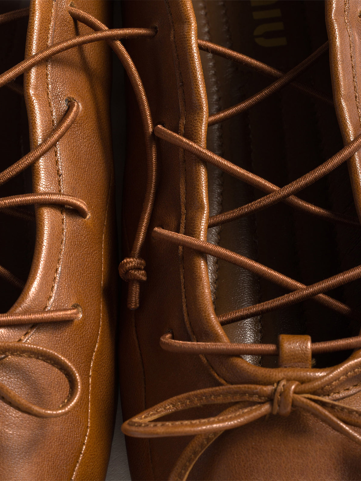 Brown Round-Toe Chic Lace-Up Front Bow Slip-On Flats
