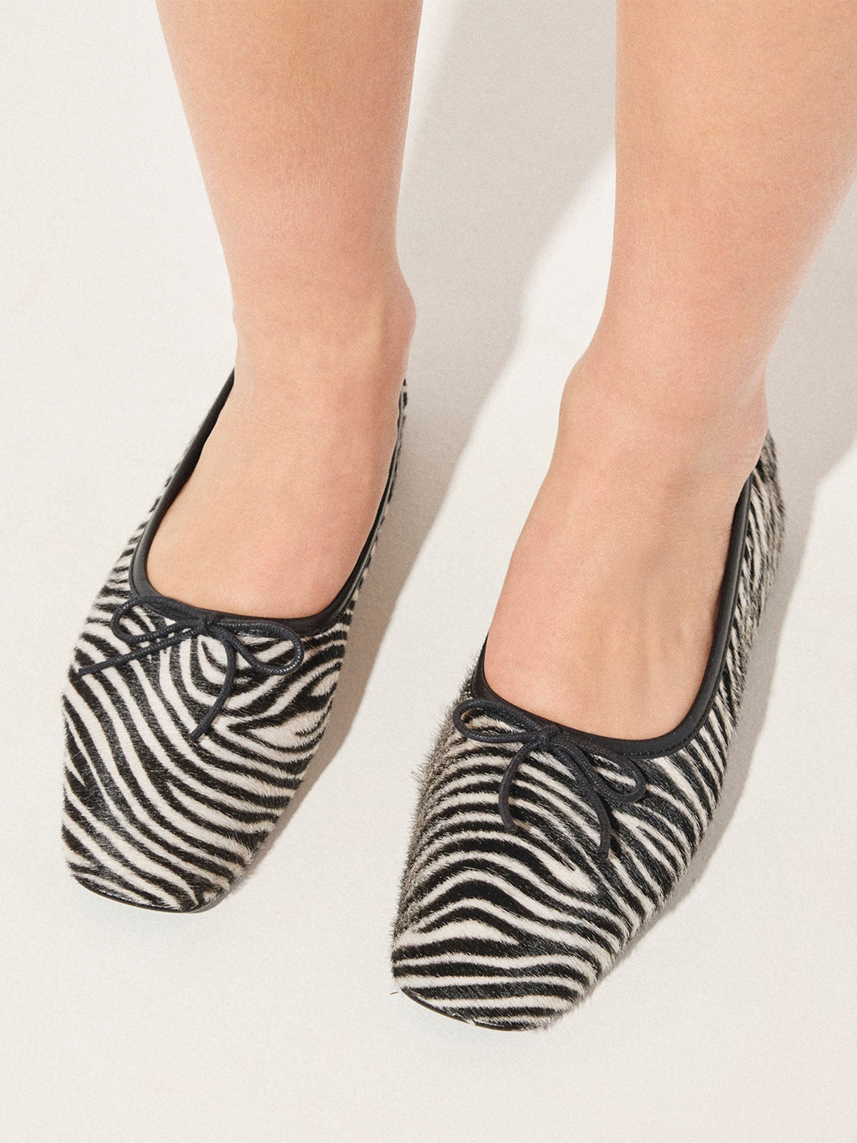 Zebra Pattern Square-Toe Front Bow Slip-On Ballet Flats