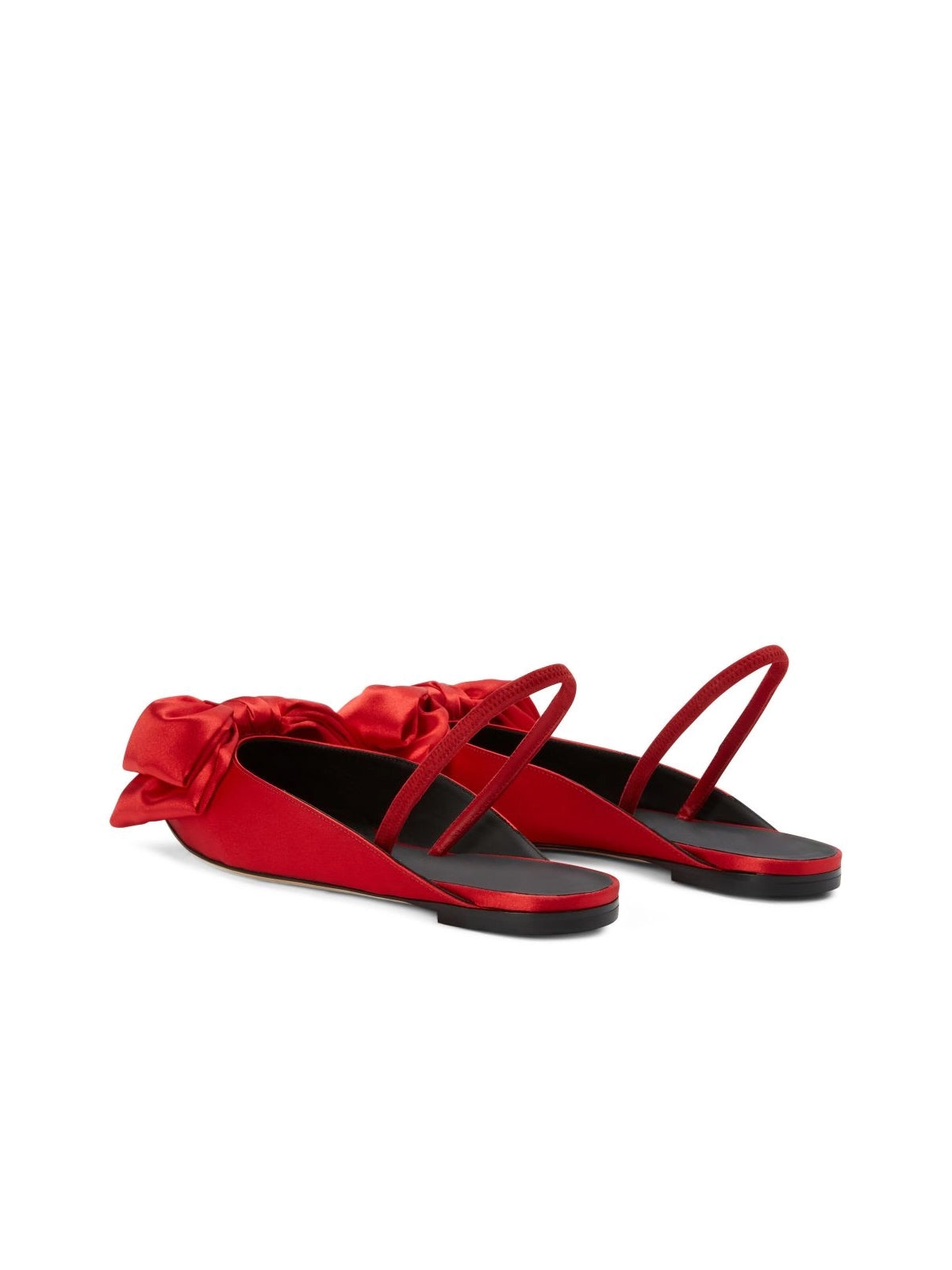 Red Satin Pointed-Toe Front Big Bow Slingback Chic Flats