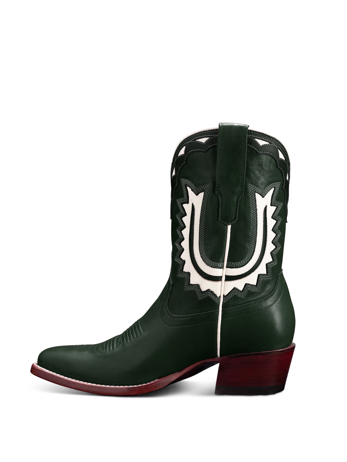 Dark Green Almond-Toe Horseshoe Inlay Cowgirl Ankle Boots