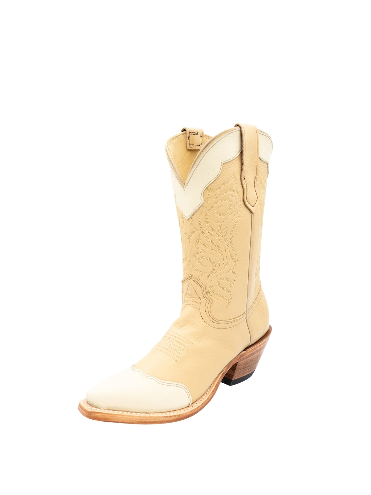Contrast Yellow And Cream Snip-Toe Classic Embroidery Mid Calf Cowgirl Boots