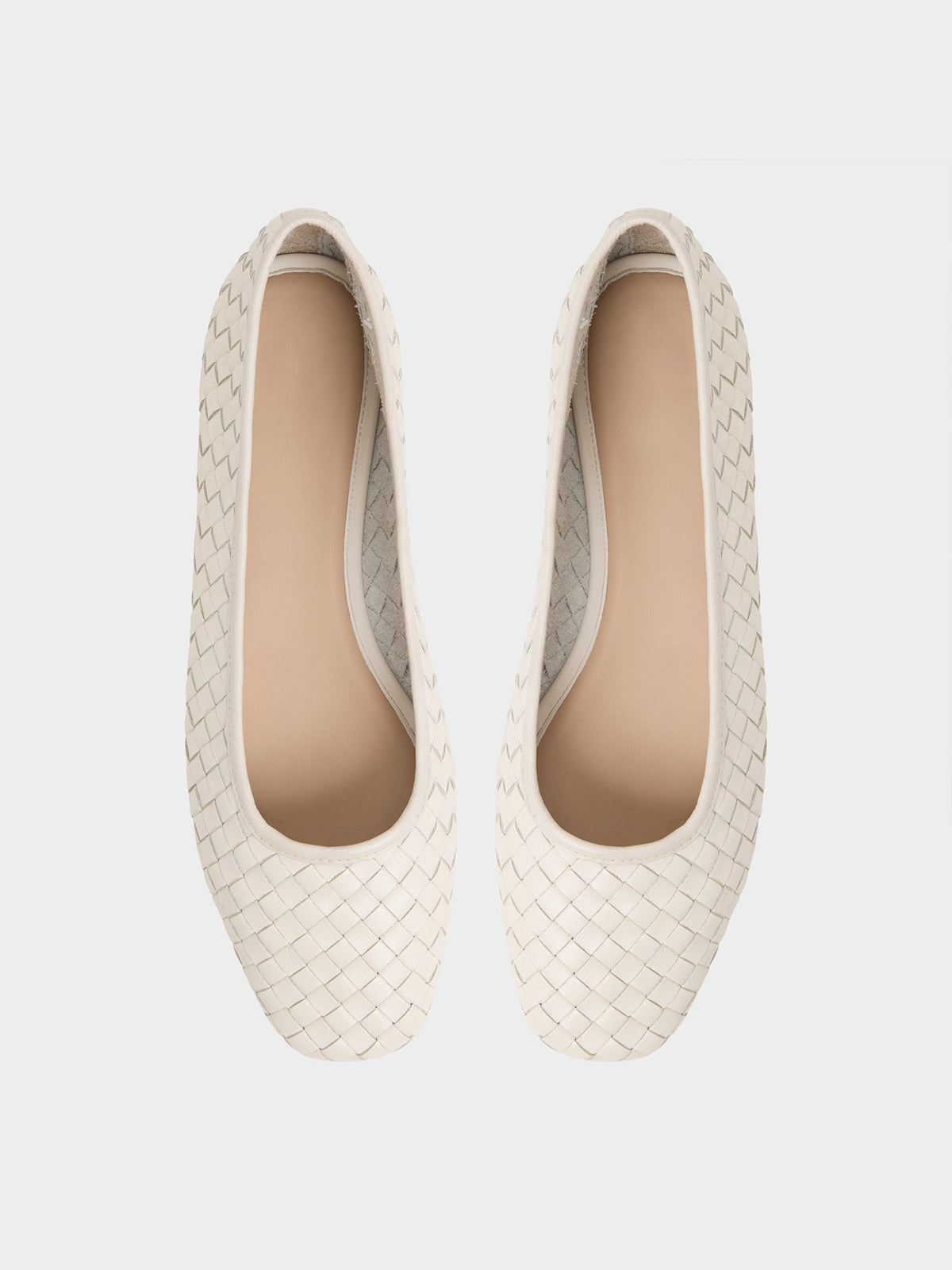 Ivory Woven Vegan Leather Square-Toe Simple And Classic Ballet Flats