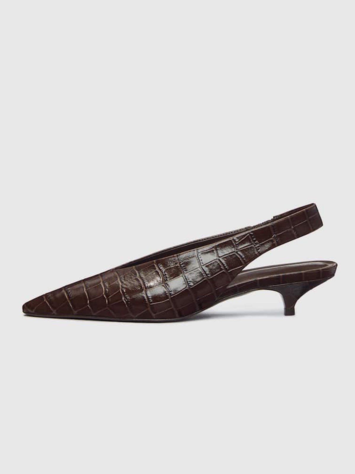 Chocolate Crocodile Pattern Pointed-Toe Slingback Simple Kitten Heels