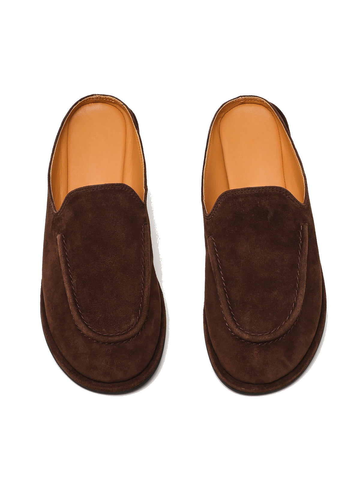 Chocolate Faux Suede Round-Toe Slip-On Backless Flats