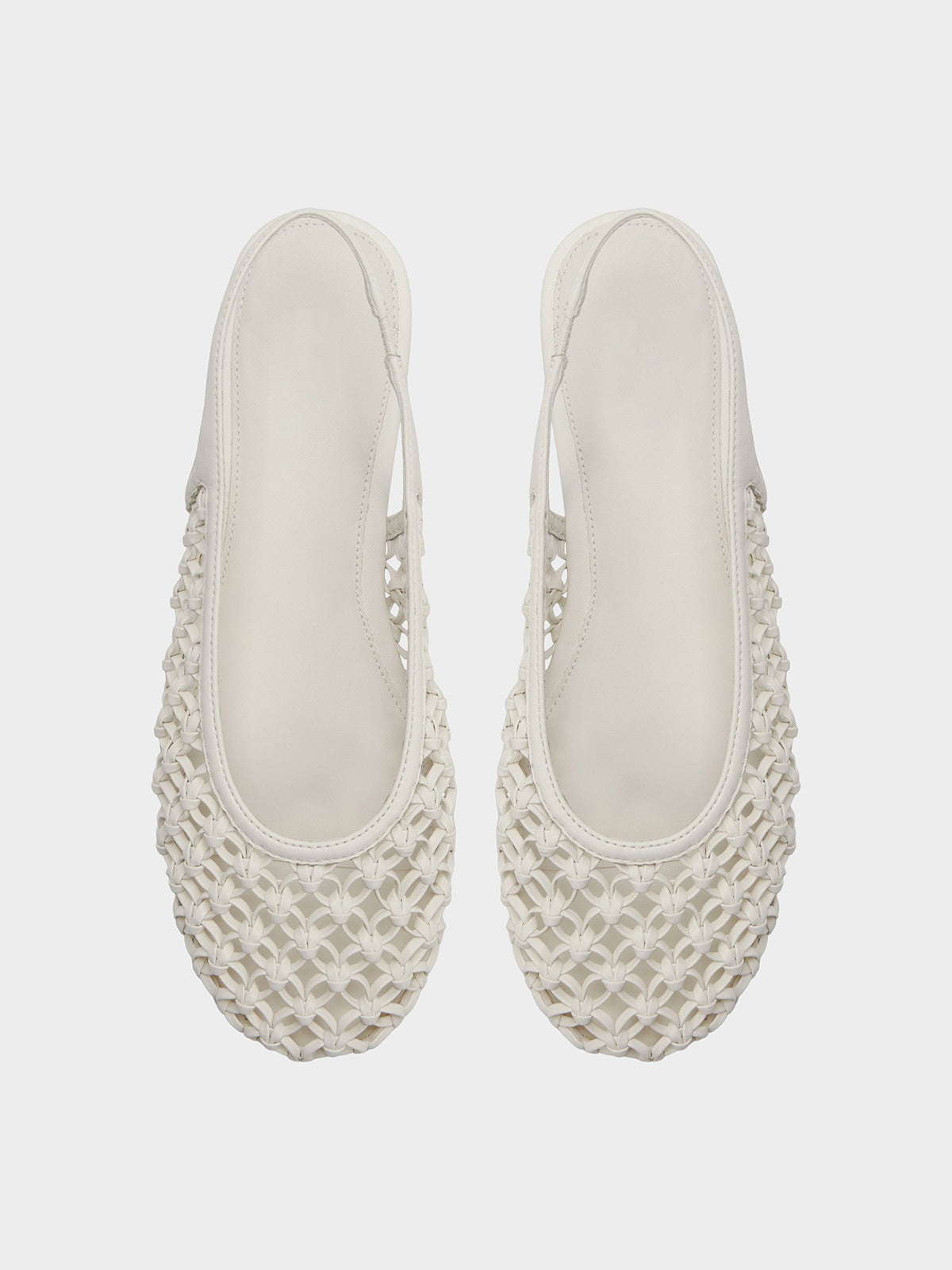 White Woven Vegan Leather Round-Toe Chic Back Strap Flats