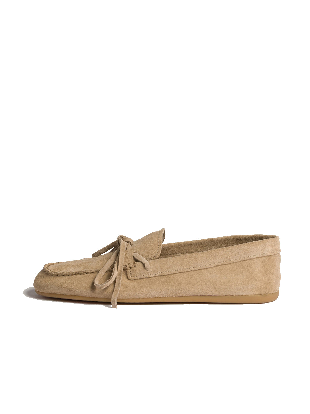 Tan Faux Suede Round-Toe Front Bow Loafers Flats