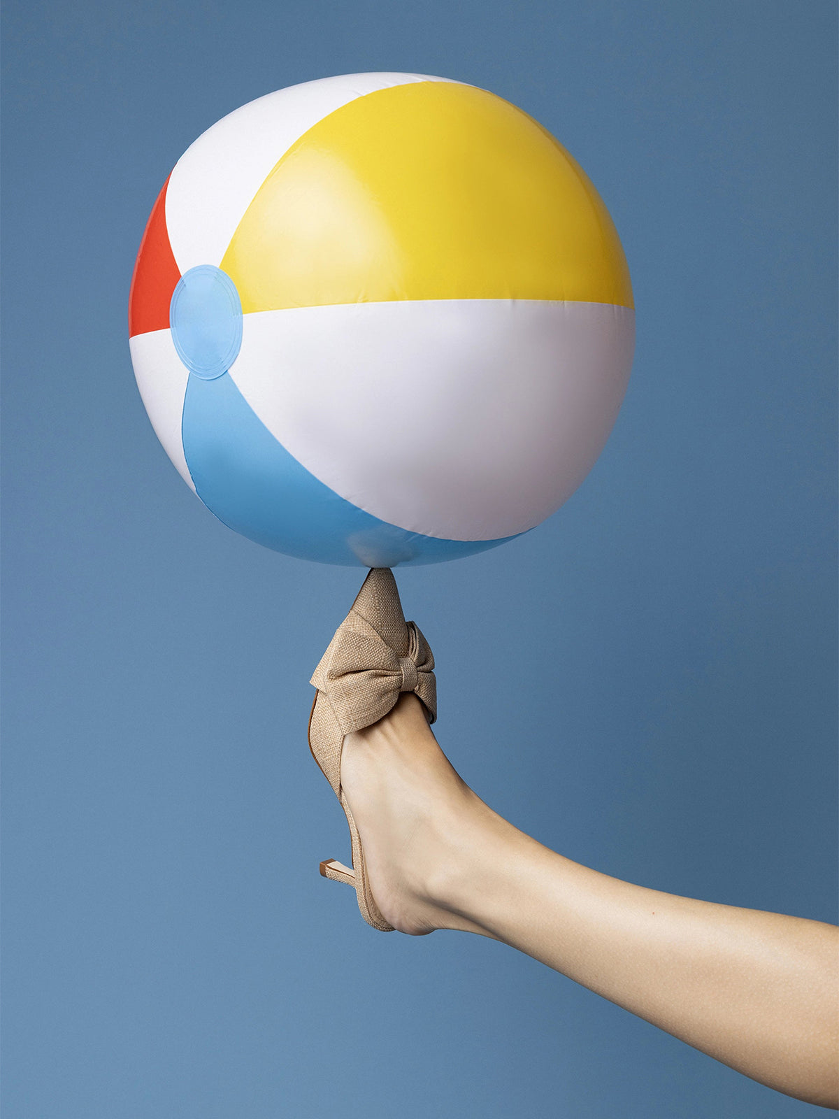 Beige Woven Pointed-Toe Big Front Bow High Heels